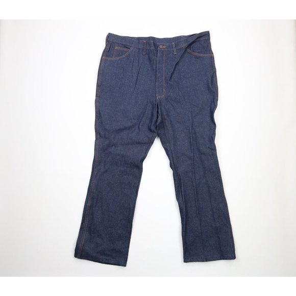 NOS Vintage 70s Dickies Mens 42x30 Wide Leg Bell Bottoms Denim Jeans Indigo Blue